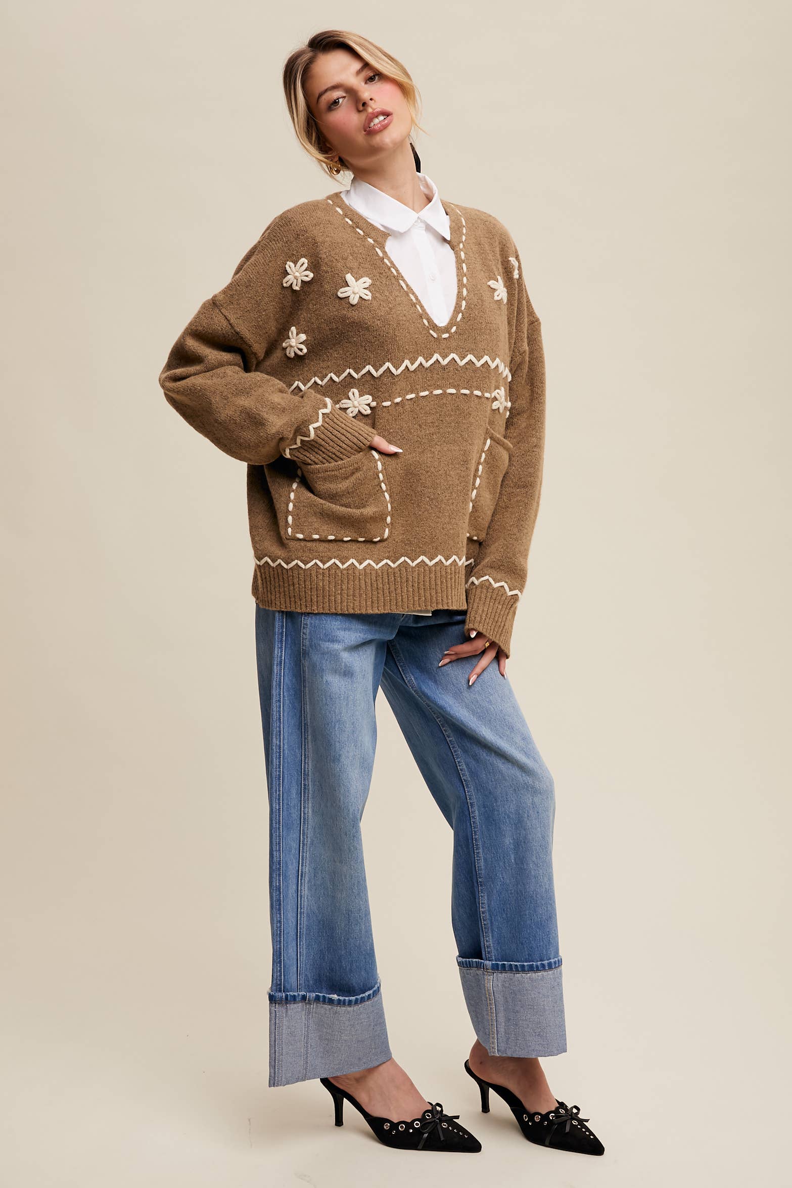 Evelyn Embroidered Knit Sweater
