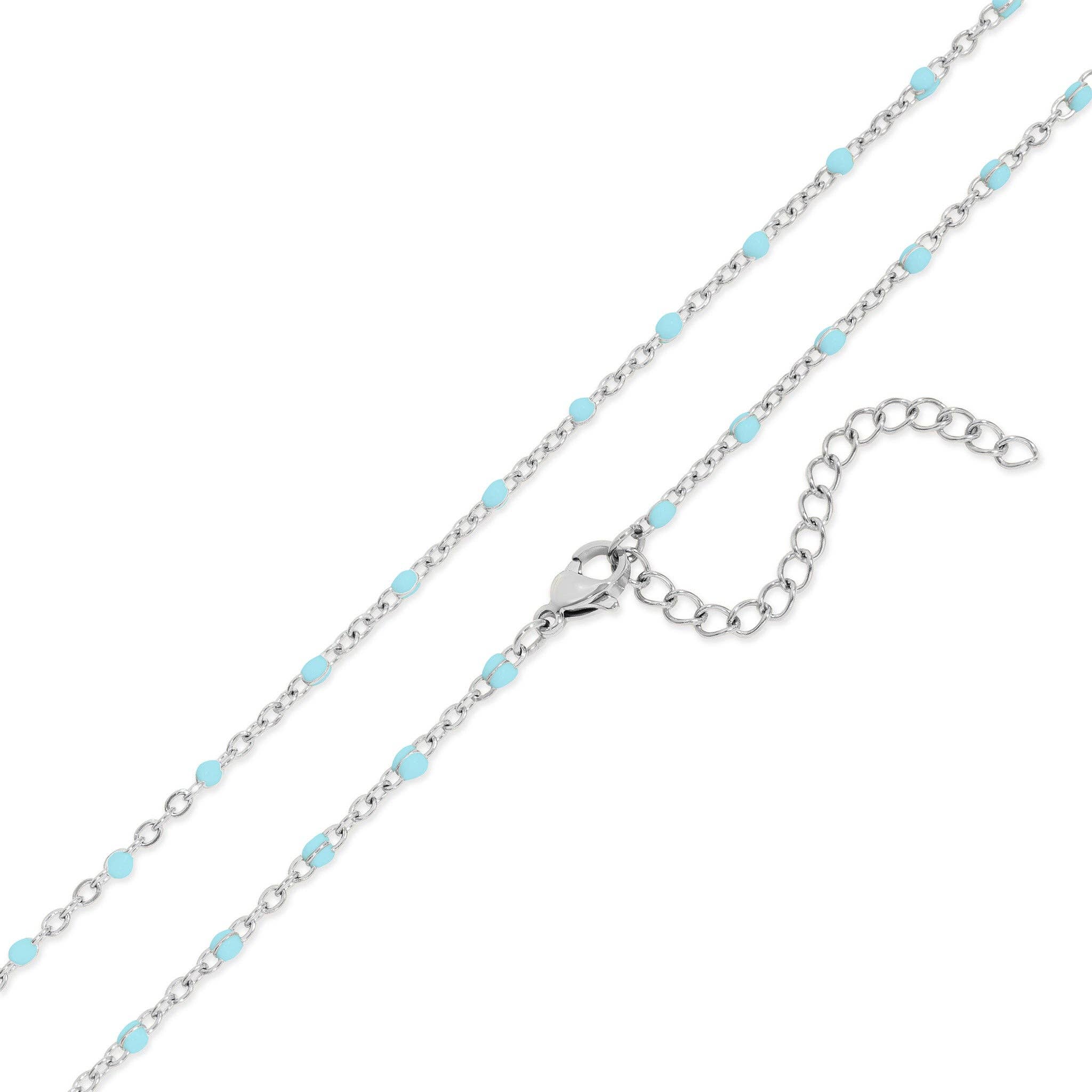18K Gold Stainless Steel Turquoise Chain Necklace 18+2"