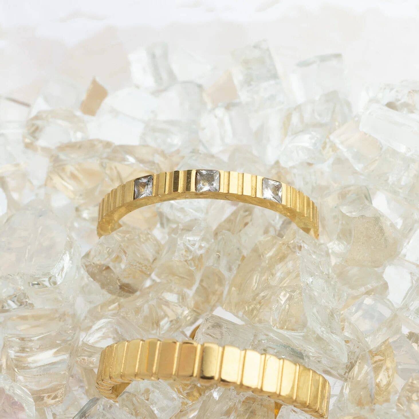 18K Gold PVD Stainless Steel Fluted Stacking Ring: Gold / 6