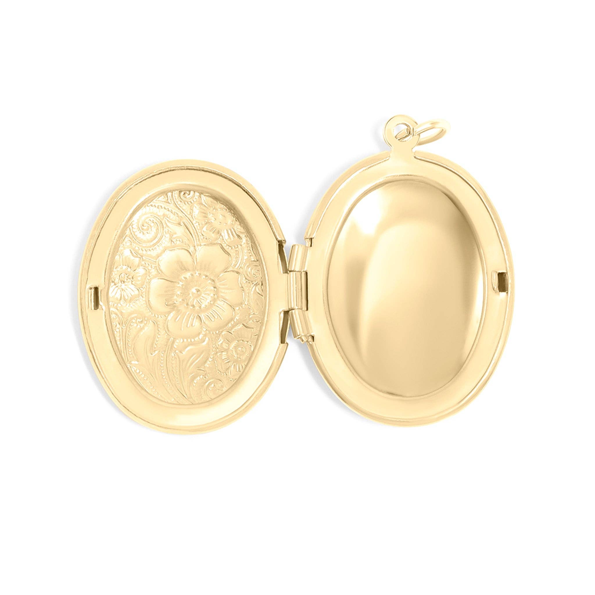 18K Gold PVD Stainless Steel Textured Oval Locket Pendant: Gold