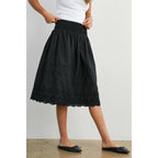 Elastic Waist Lace-Trim Midi Skirt - BMS7954: BLACK / M