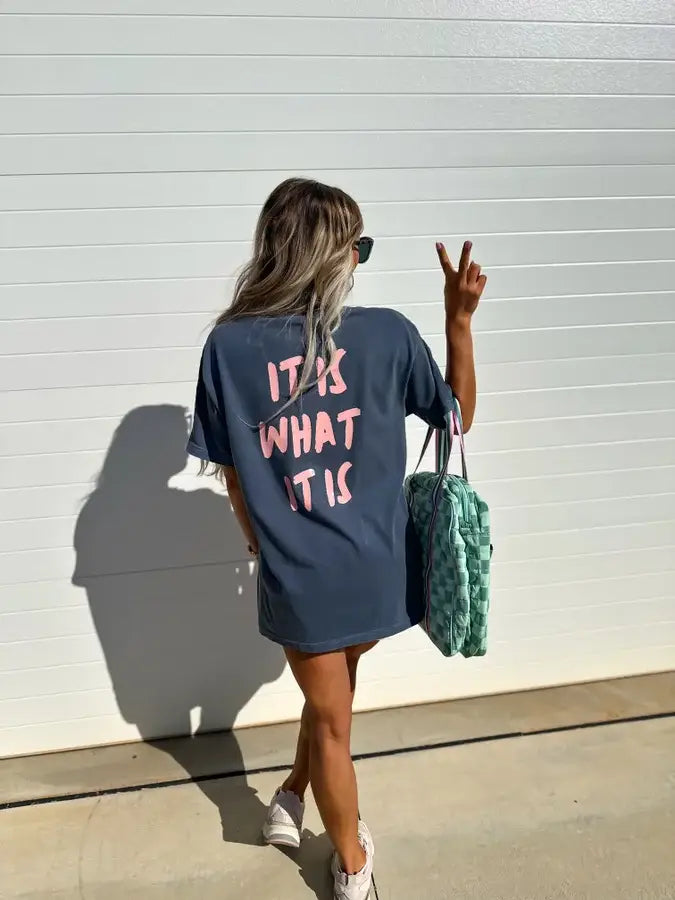 It is what it is Denim Graphic Tee: Medium