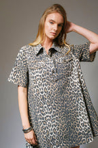 Leopard Print  Denim Dress