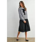 Elastic Waist Lace-Trim Midi Skirt - BMS7954: BLACK / M