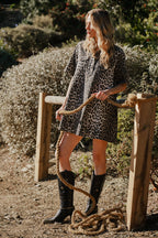 Leopard Print  Denim Dress