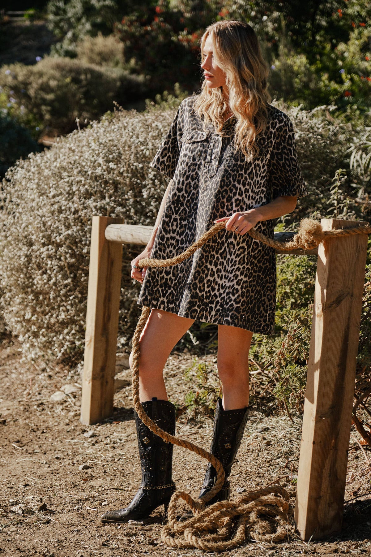 Leopard Print  Denim Dress
