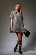 Leopard Print  Denim Dress