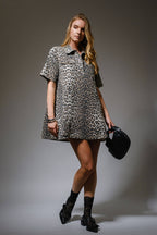 Leopard Print  Denim Dress