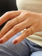 18K Non-Tarnish Minimalist Thin Braided Ring: Yellow Gold / Riley-Textured-6