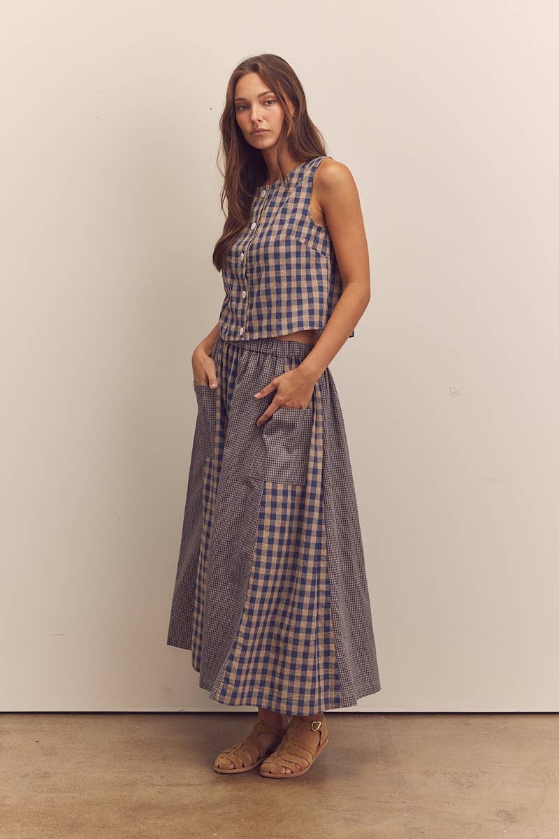 Serena Gingham Panel Skirt