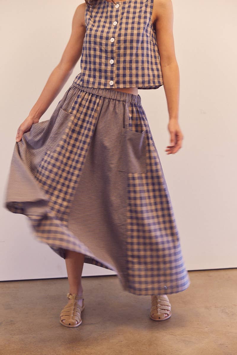 Serena Gingham Panel Skirt