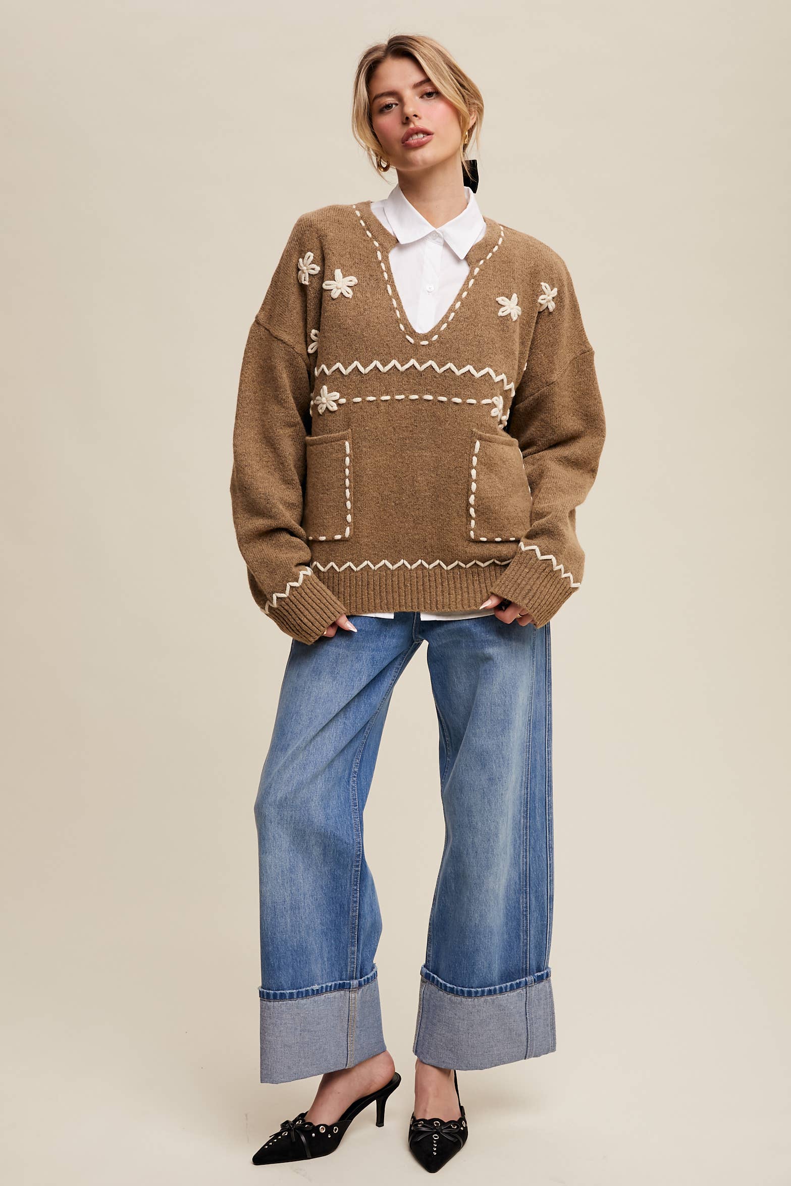 Evelyn Embroidered Knit Sweater