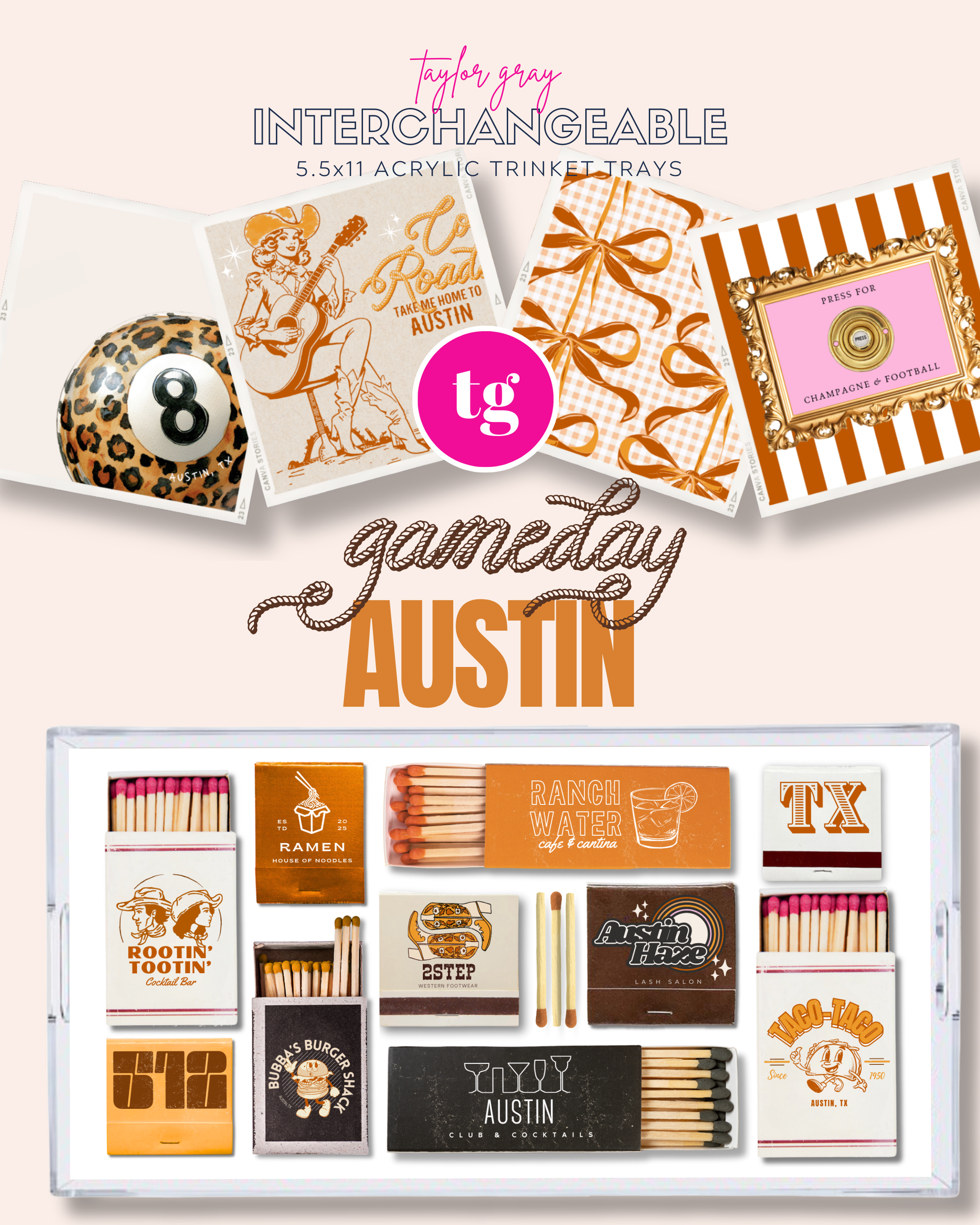 Acrylic Tray Inserts 5.5" x 11" Set of 5