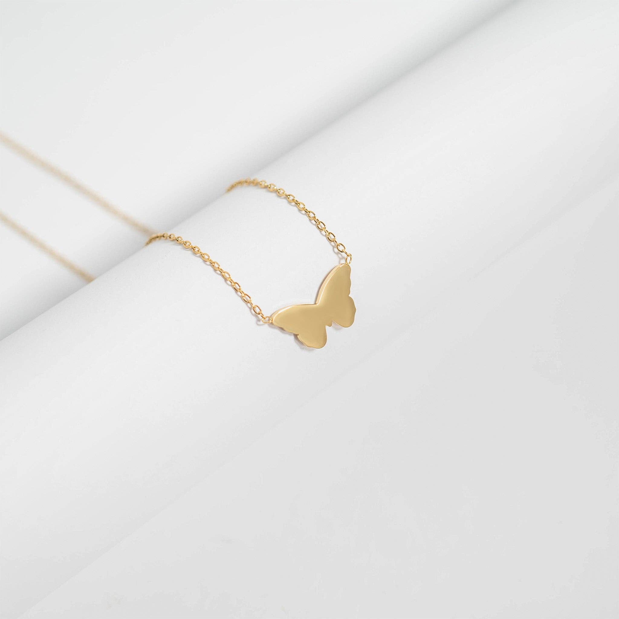 18K Gold PVD Stainless Steel Engravable Butterfly Necklace : Gold