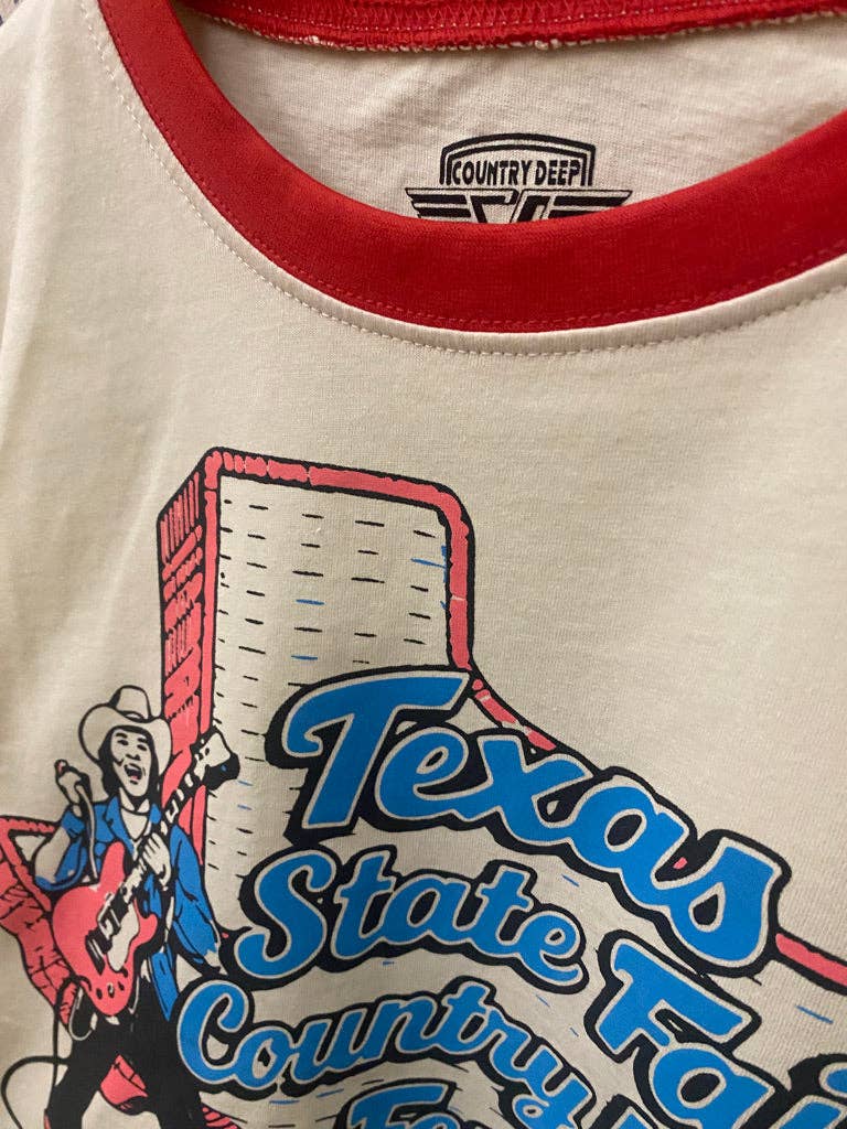Texas State Fair country music Festival 1985 ringer Relaxed Crop Tee: Small White/Red