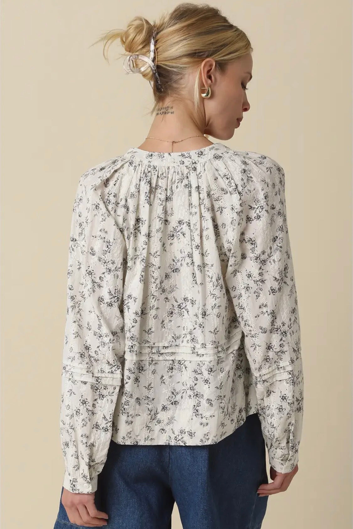 Sara Floral Pintuck Blouse