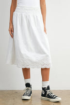 Elastic Waist Lace-Trim Midi Skirt - BMS7954: BLACK / M