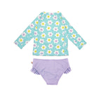 Kids Girls Rashguard Swim Top & Bikini Bottoms Set - Daisy