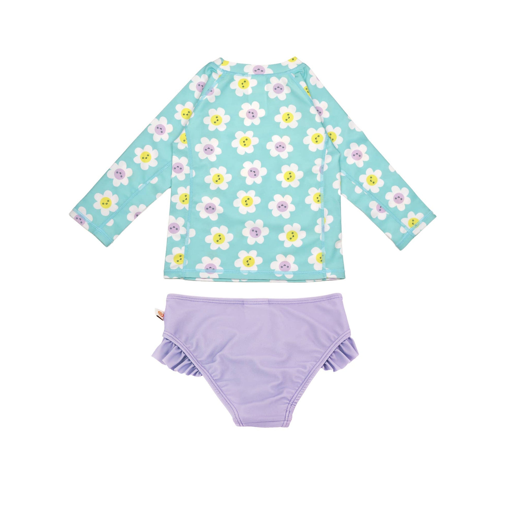 Kids Girls Rashguard Swim Top & Bikini Bottoms Set - Daisy