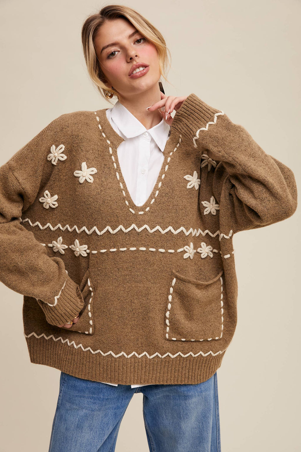 Evelyn Embroidered Knit Sweater