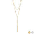 18K Gold PVD Stainless Steel Y-Shaped Bar Pendant Layered Lariat Necklace: Gold