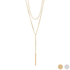 18K Gold PVD Stainless Steel Y-Shaped Bar Pendant Layered Lariat Necklace: Gold
