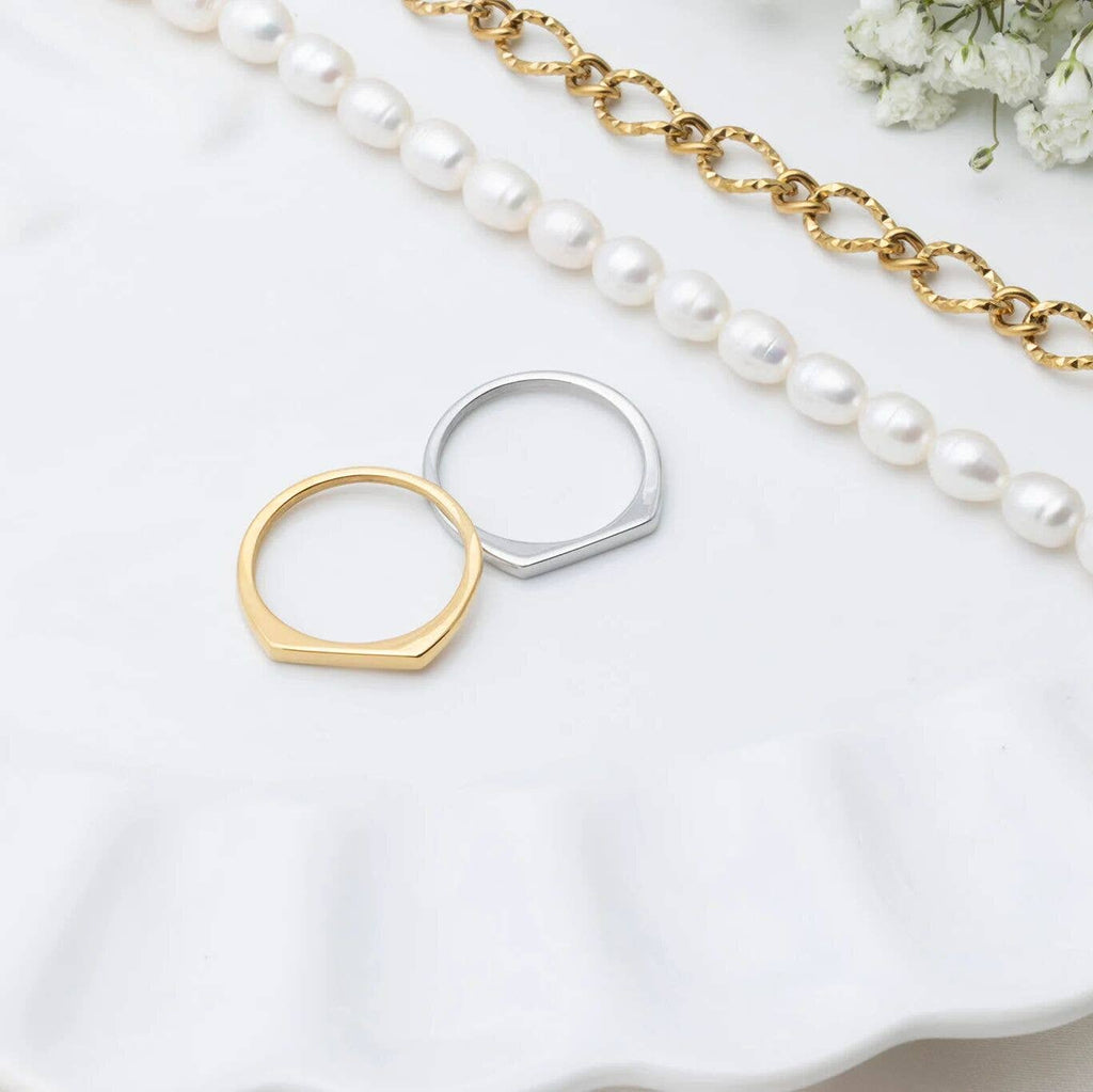 18K Gold PVD Stainless Steel Dainty Flat Blank Stack Ring: Gold / 6