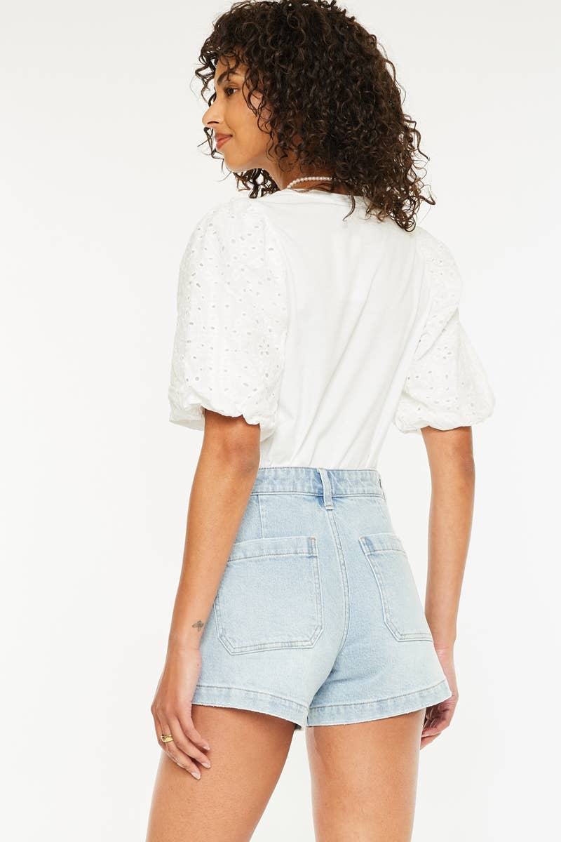 OPEN PACK  HIGH RISE A-LINE TROUSER DENIM SHORTS-KC78035L: LIGHT / 11/29