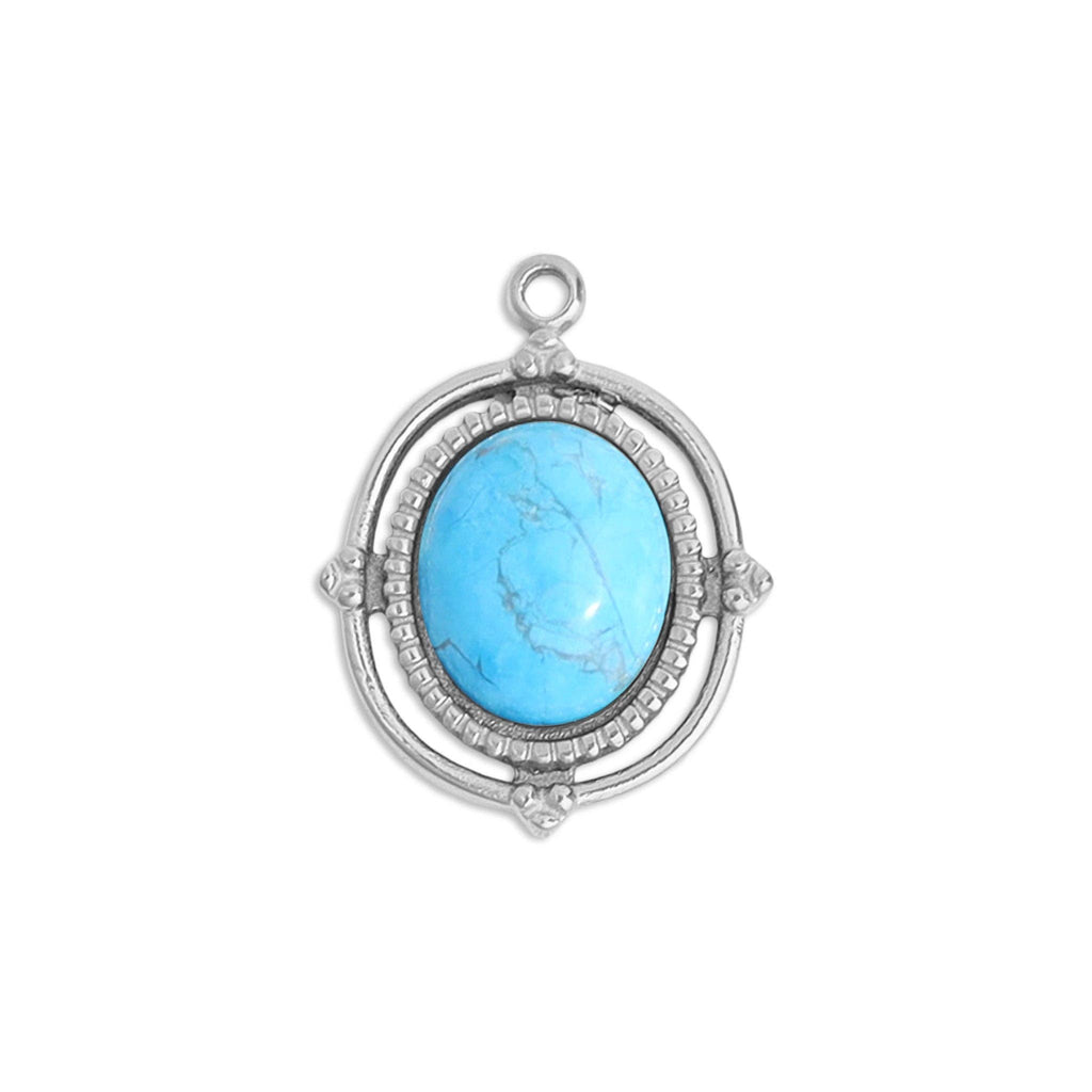 Gold Stainless Steel Roped Frame Oval Semi Precious Charm: Gold / Turquoise