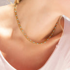 18K Gold Stainless Steel Turquoise Chain Necklace: Gold  16+2"