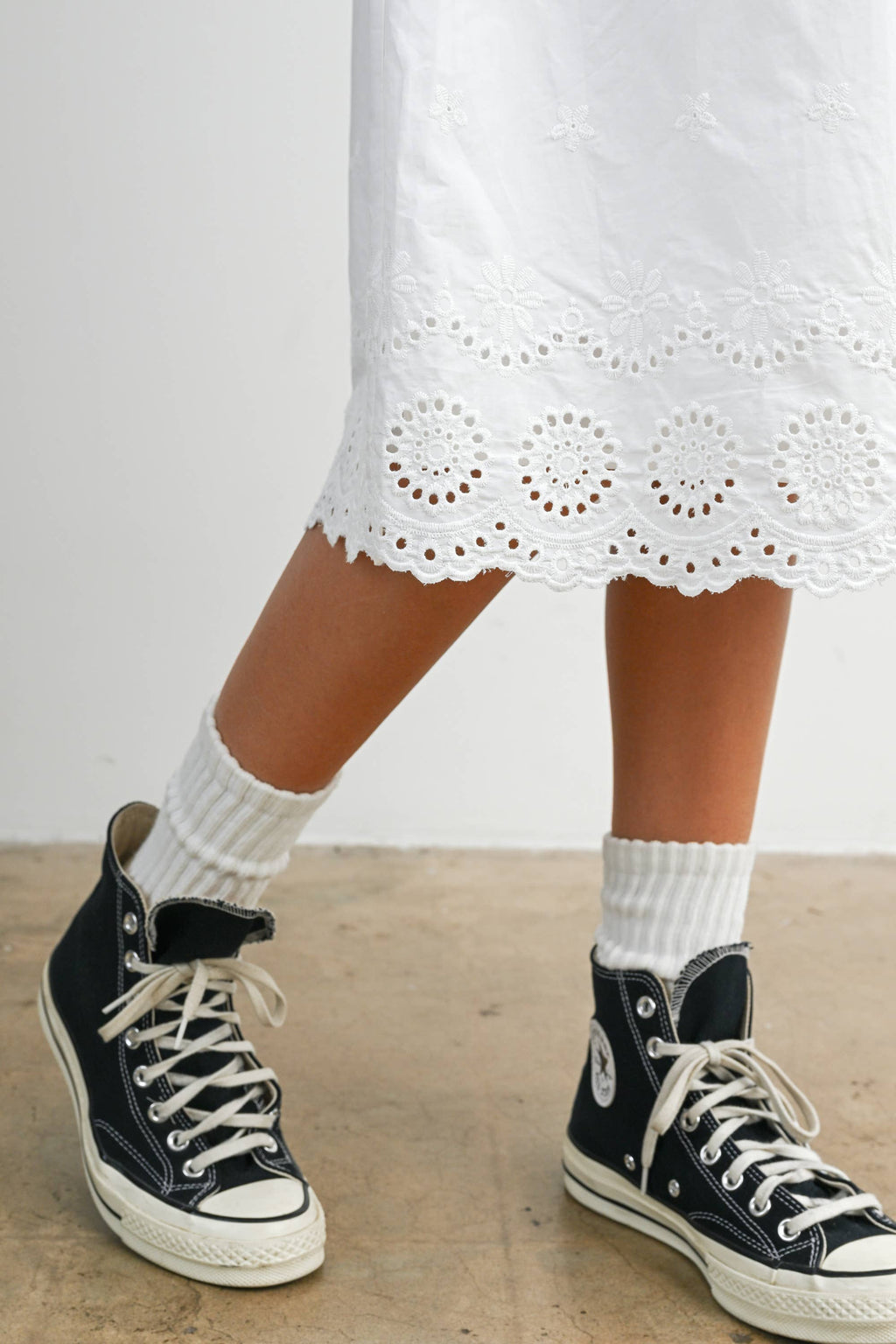 Elastic Waist Lace-Trim Midi Skirt - BMS7954: BLACK / M