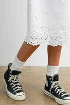 Elastic Waist Lace-Trim Midi Skirt - BMS7954: BLACK / M