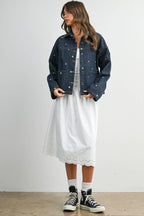 Elastic Waist Lace-Trim Midi Skirt - BMS7954: BLACK / M