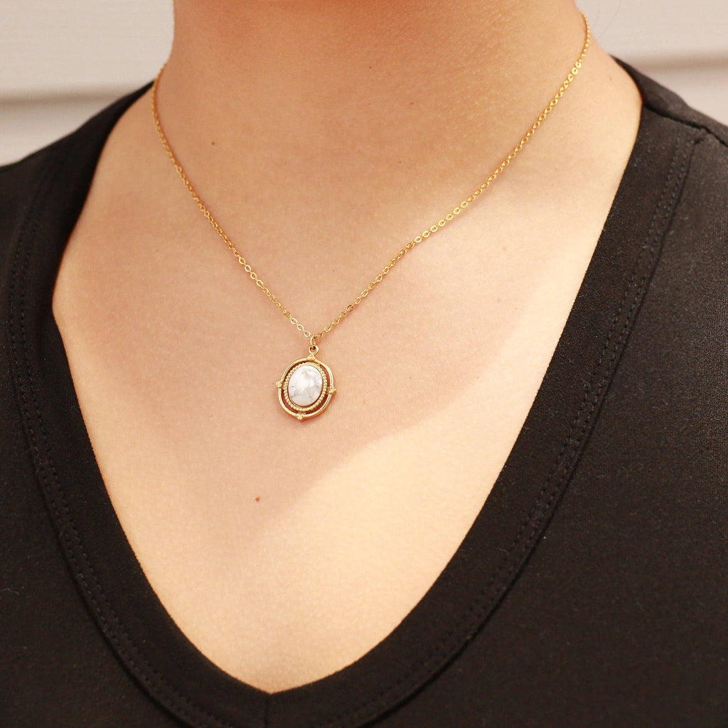 Gold Stainless Steel Roped Frame Oval Semi Precious Charm: Gold / Turquoise