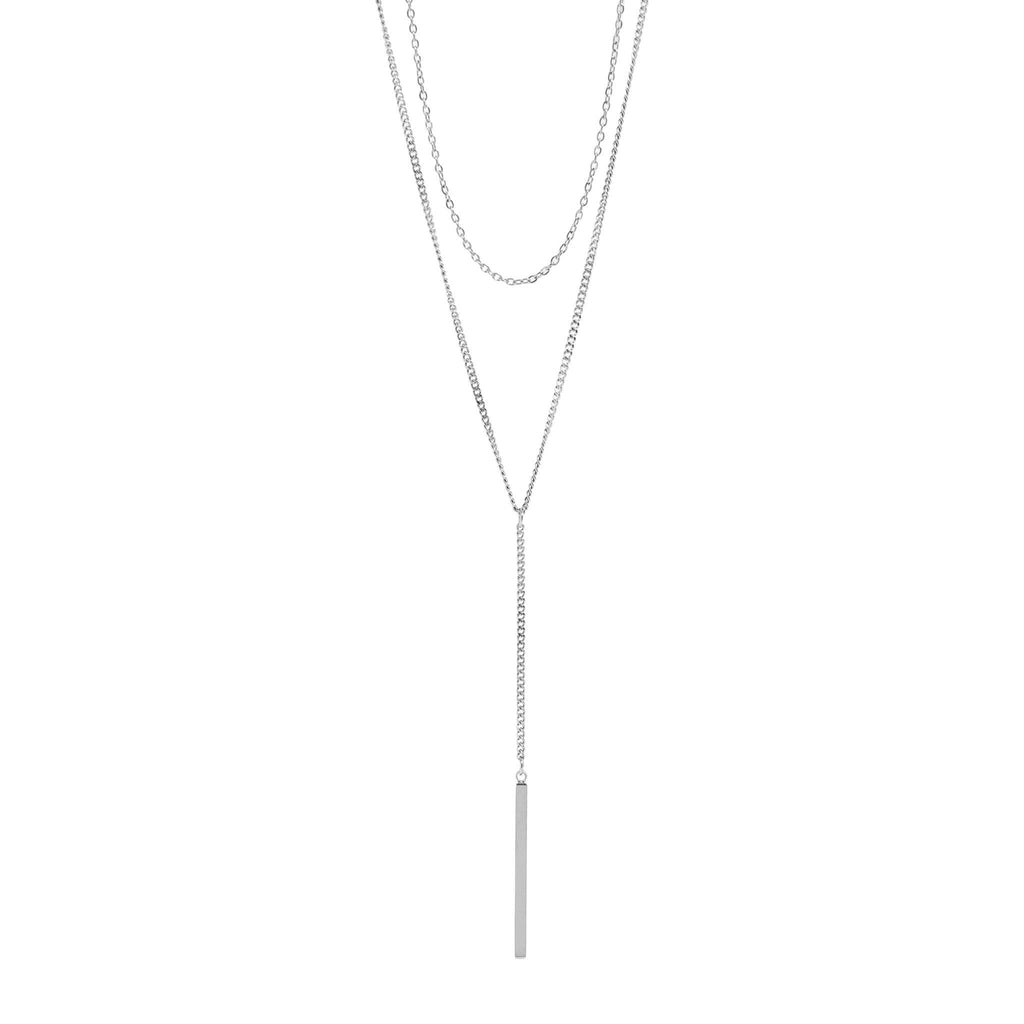 18K Gold PVD Stainless Steel Y-Shaped Bar Pendant Layered Lariat Necklace: Gold