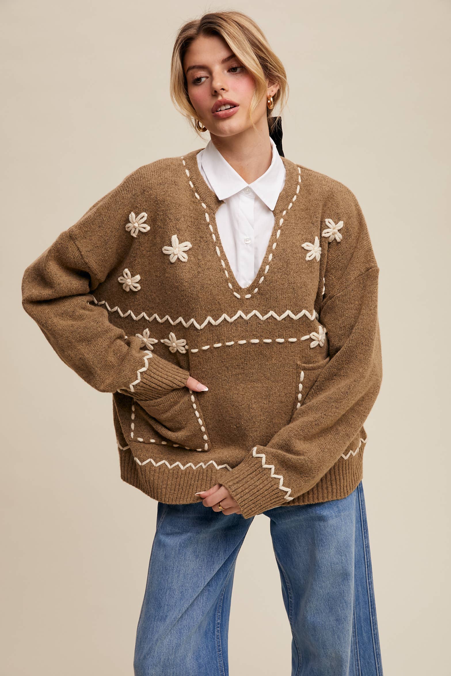 Evelyn Embroidered Knit Sweater