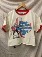 Texas State Fair country music Festival 1985 ringer Relaxed Crop Tee: Small White/Red
