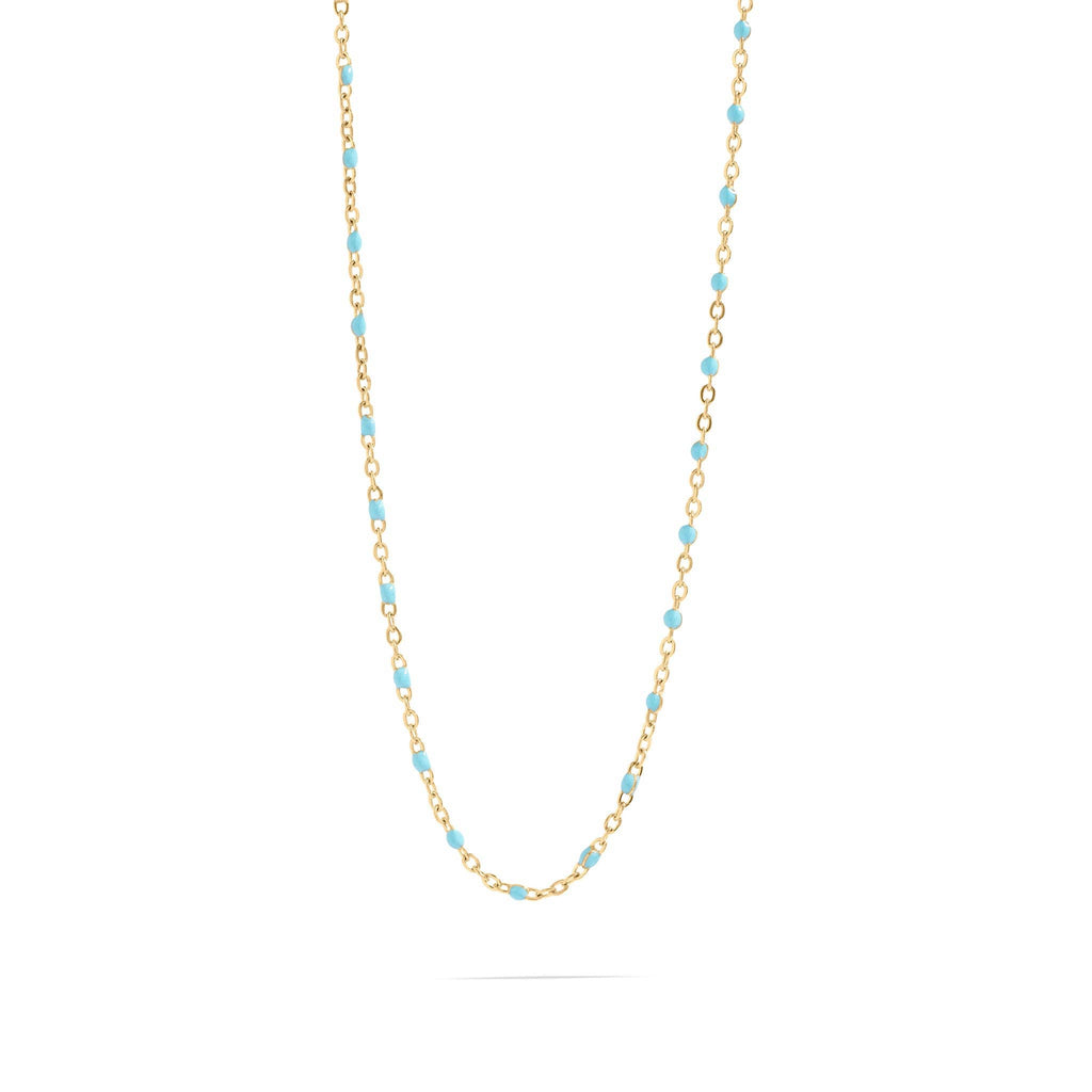 18K Gold Stainless Steel Turquoise Chain Necklace: Gold  16+2"