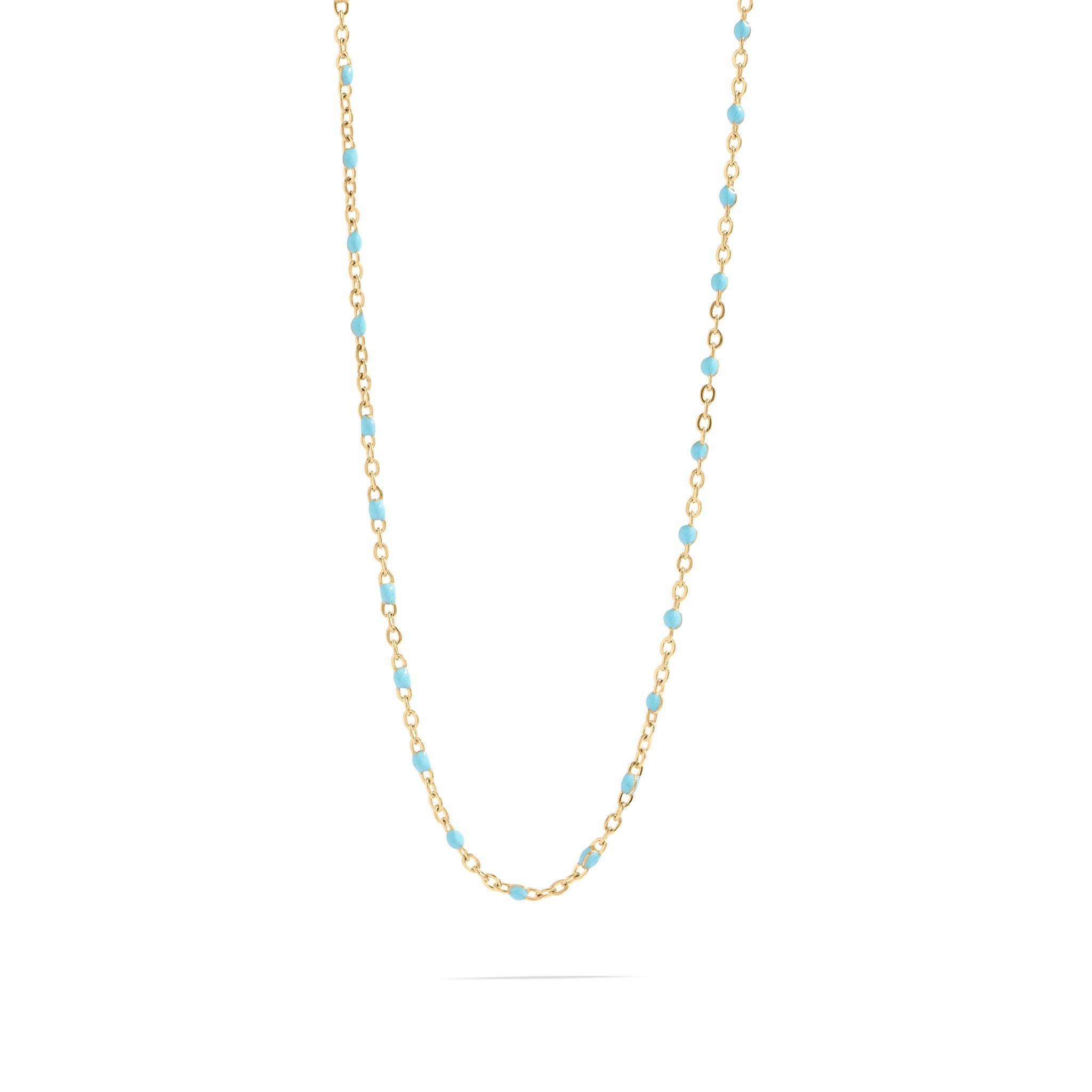 18K Gold Stainless Steel Turquoise Chain Necklace: Gold  16+2"