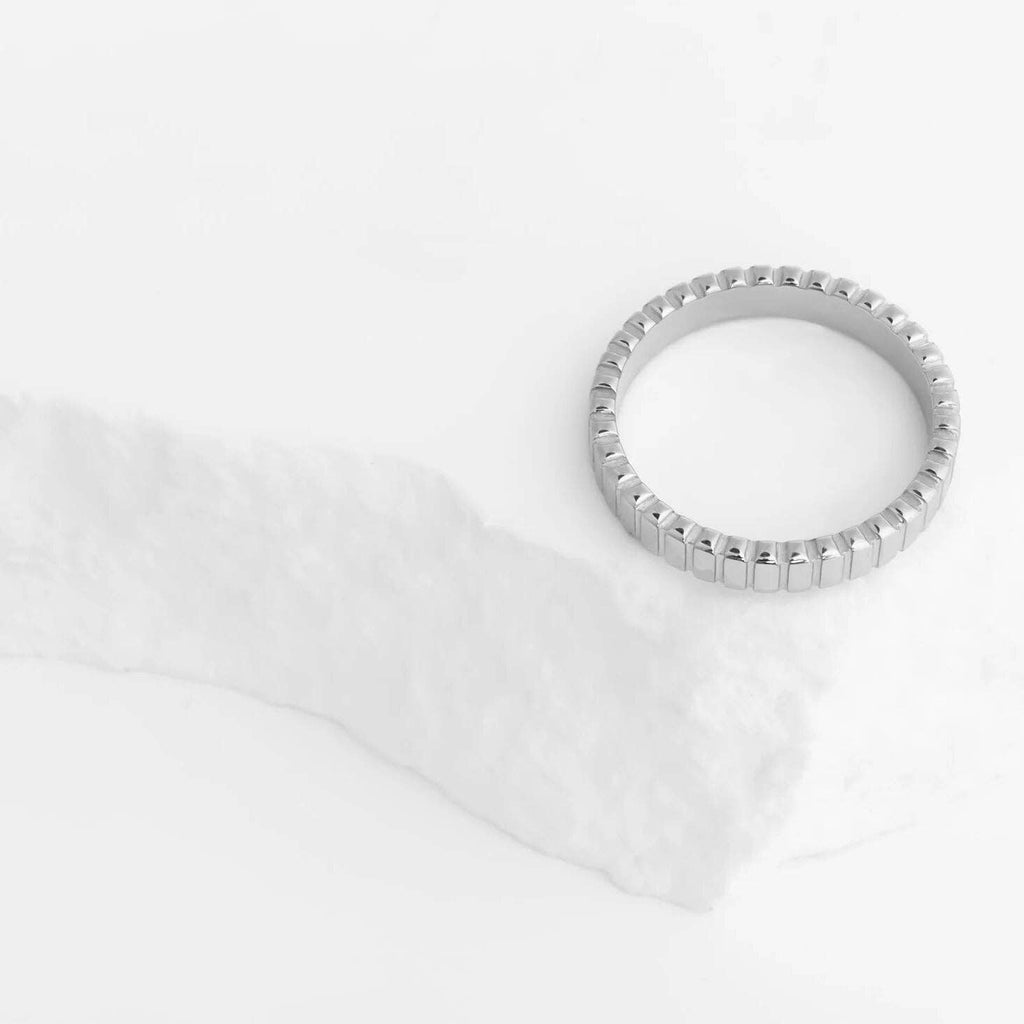 18K Gold PVD Stainless Steel Fluted Stacking Ring: Gold / 6