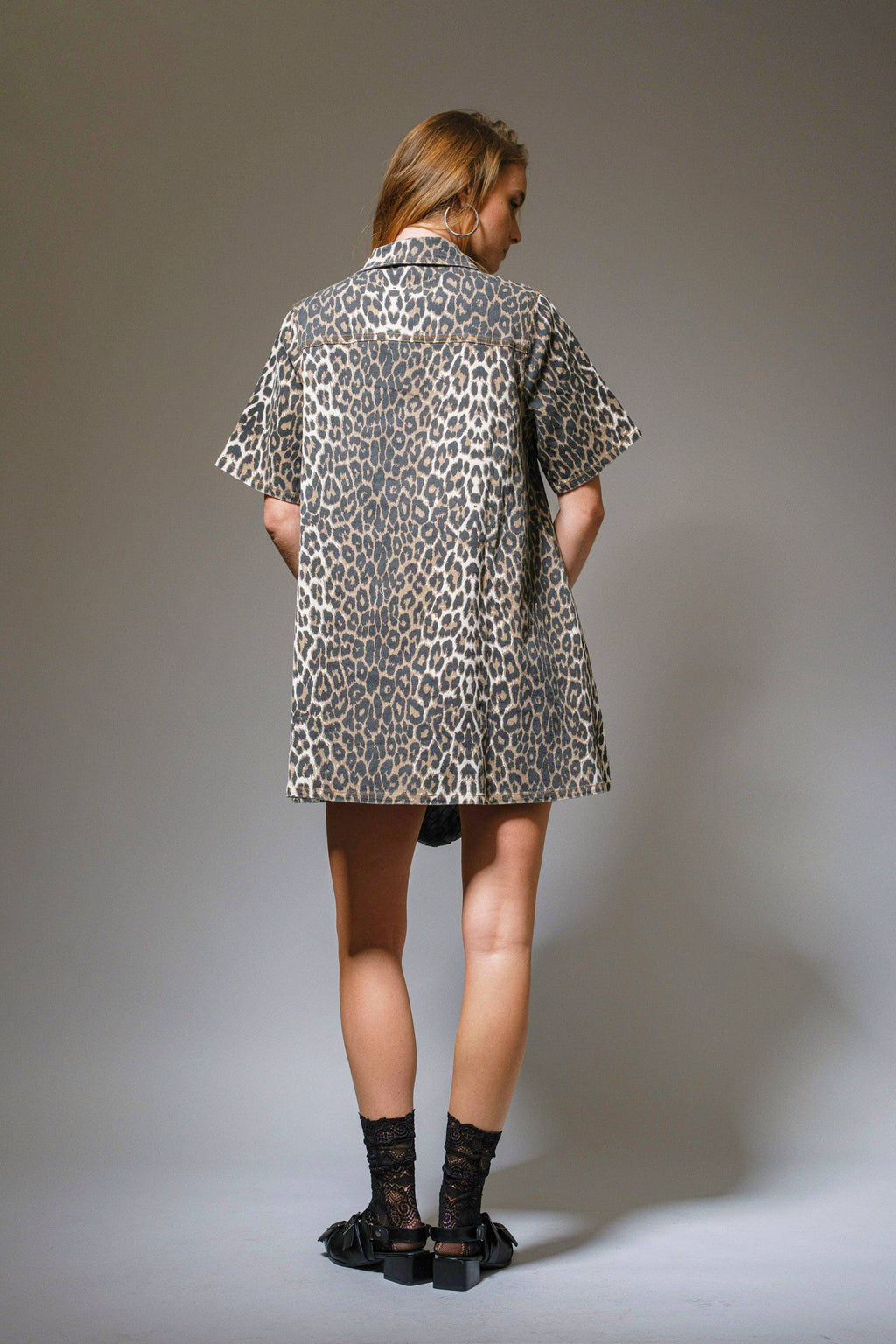 Leopard Print  Denim Dress