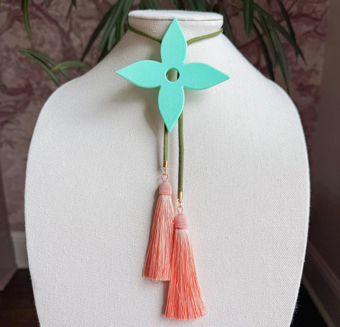 Ace of Diamonds Bolo Turquoise, Olive & Peach