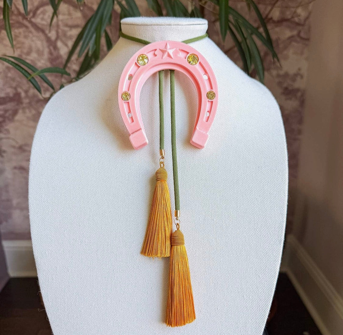 Lucky Horseshoe Bolo Sugar Pink, Olive & Golden Yellow