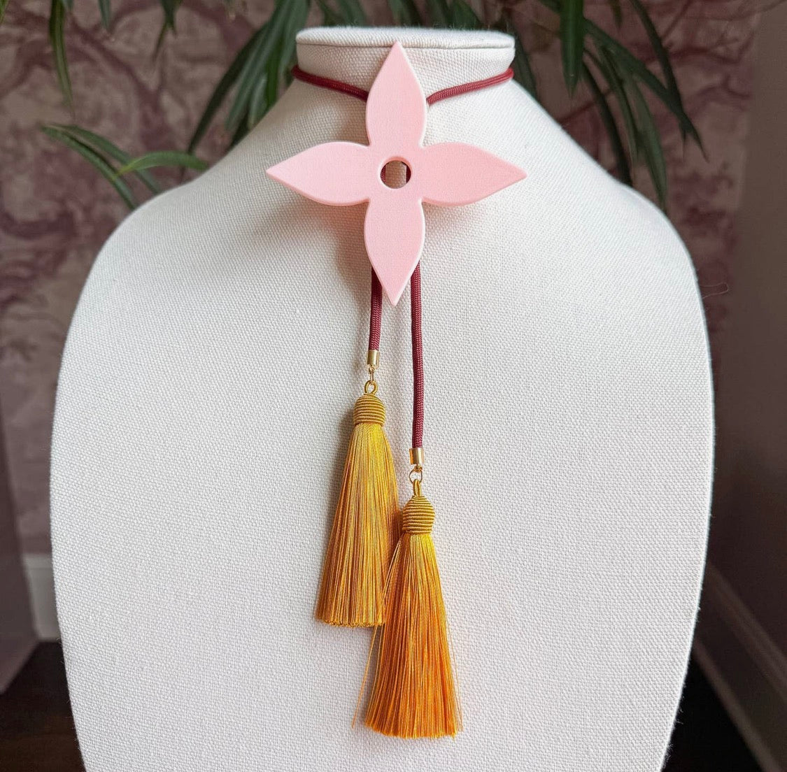 Ace of Diamonds Bolo Blush Pink, Maroon & Golden Yellow