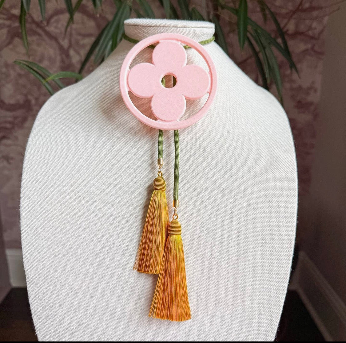 Clover Bolo Blush Pink, Olive & Golden Yellow