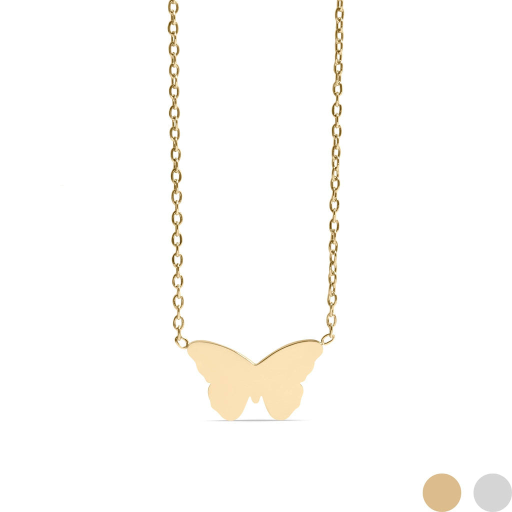 18K Gold PVD Stainless Steel Engravable Butterfly Necklace : Gold