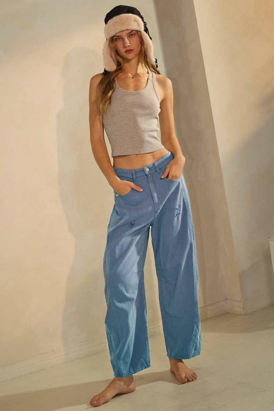 Acid Washed Barrel Denim