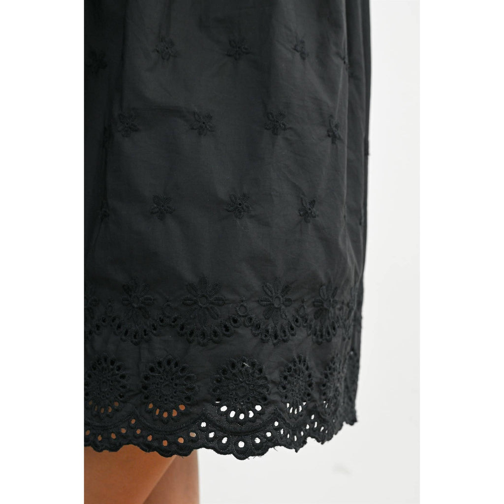 Elastic Waist Lace-Trim Midi Skirt - BMS7954: BLACK / M