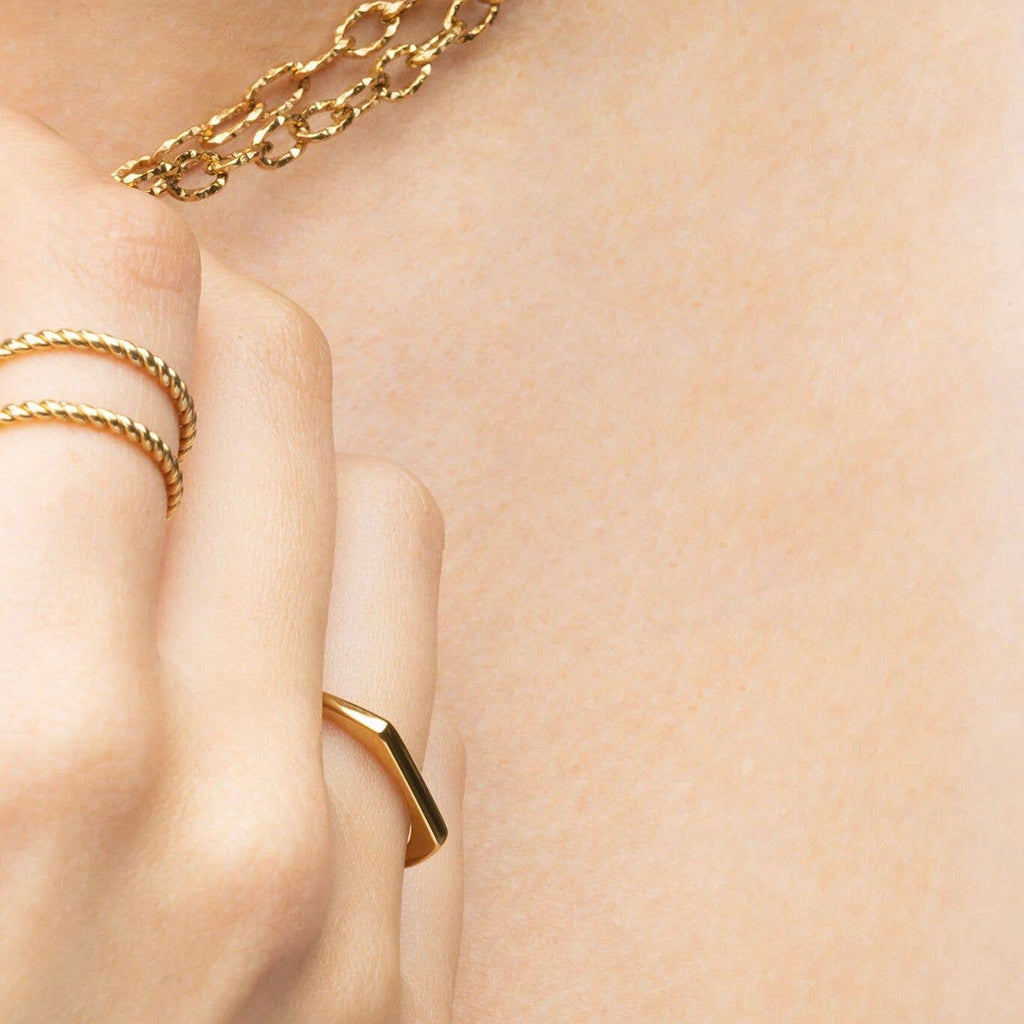 18K Gold PVD Stainless Steel Dainty Flat Blank Stack Ring: Gold / 5