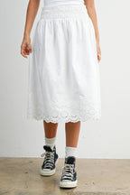 Elastic Waist Lace-Trim Midi Skirt - BMS7954: BLACK / M